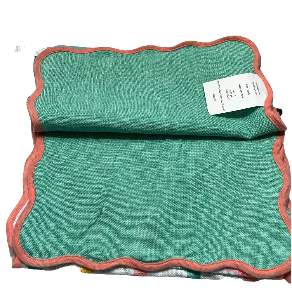 The Spring Shop Multicolored Plaid Table‎ Runner Scallop Edging 14x72 New - Picture 3 of 4
